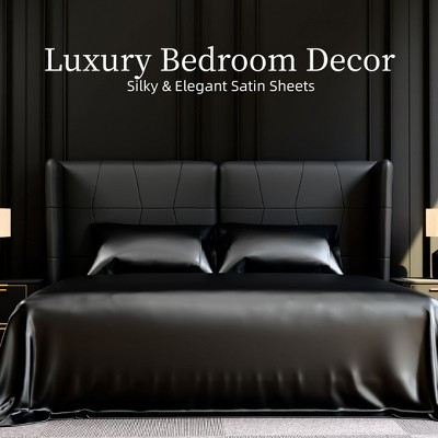 Skyzone 4-Piece Queen Size Satin Bed Sheets Set - 15" Deep Pocket Silky Bedding, Black, Hotel-Like Black 90"x102" | Target