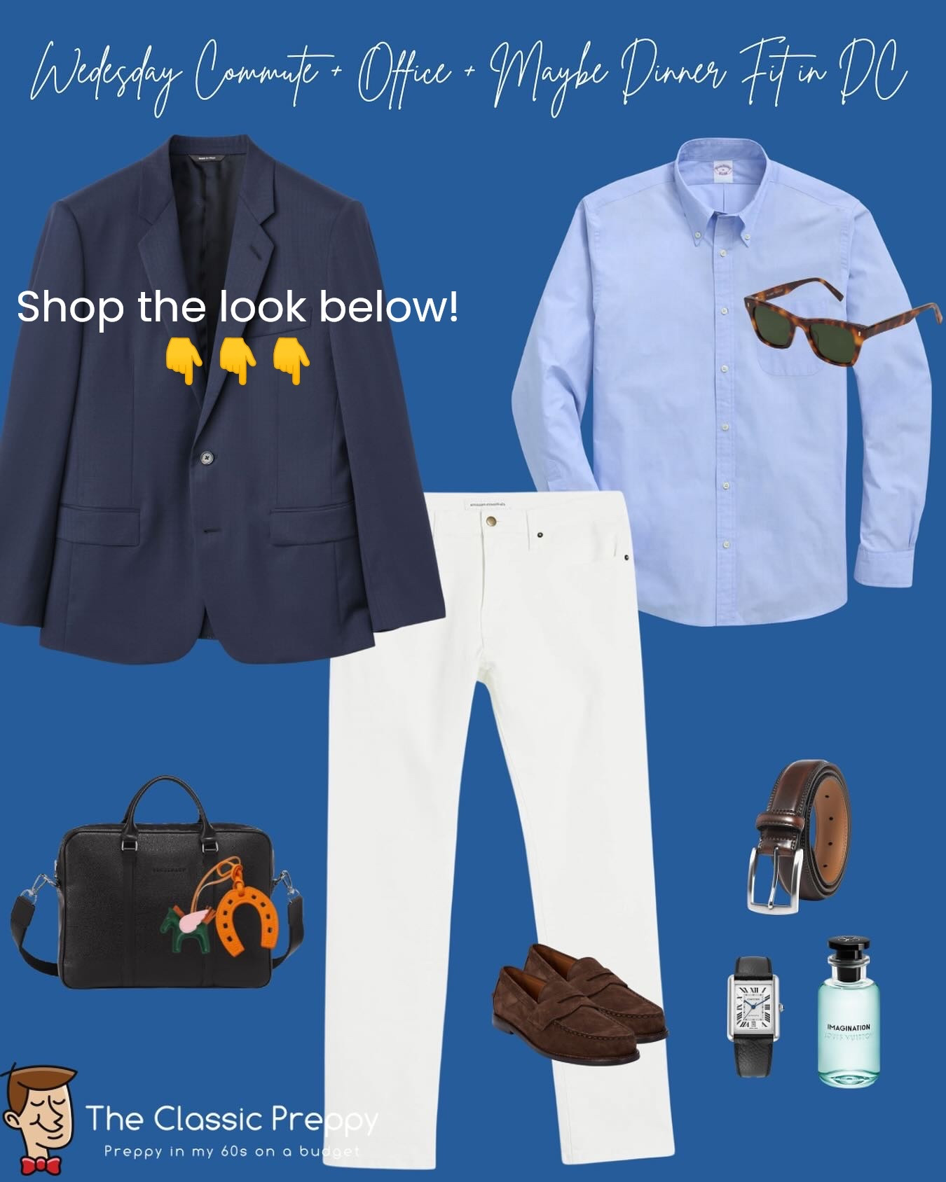 Wednesday Fit ➡️ Commute, Office & Maybe Dinner in DC 🏛️

Keeping it clean and classic with this elevated workwear look 👔

• OCBD: @brooksbrothers
• Blazer: Loro Piana via @donatiperugia 
• Jeans: @amazon
• Loafers: @casuccio1956 
• Belt: @fabio.valenti
• Briefcase: @longchamp
• Watch: @cartier 
• Fragrance: @louisvuitton
• Sunnies: @warbyparker 

✨ Mixing tailoring with denim is one of my favorite preppy moves.

Day 219 of my no-buy year 🧢
Tap the link in bio to join the broadcast channel!

#PreppyStyle #ClassicMenswear #preppy #BusinessCasual #IvyStyle #MensStyle #PreppyOnABudget #NoBuyChallenge #DCStyle #ShopYourCloset #washington_dc #WorkwearWednesday #loropiana #LoafersAndLayers #TheClassicPreppy