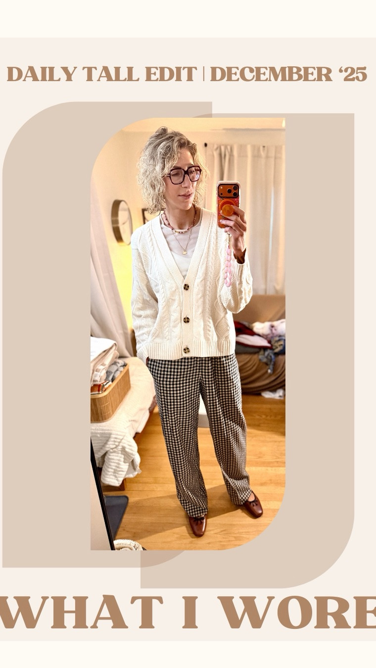 My Daily Tall Edit | Cozy Neutrals & Winter Coat Temptations
What I’m wearing. What I bought. What I’m eyeing next.
👗 Wearing:
Oversized cream cotton cardigan from GAP with cream + black gingham pants. This outfit toes the line between “relaxed” and “pajamas,” but I was going for casual comfort at the office today.
I layered a mesh long sleeve underneath for extra coverage and finished the look with square-toe brown/black leather ballet flats from Cole Haan.
🛍️ Purchased:
• Future Collective oversized cardigan from Target — gold buttons + shaggy texture = retro, slightly Parisian lady-jacket energy.
• Coach Brooklyn Leather Hobo — I bought this last year and still use it daily. Leather and suede hobo bags are trending again, and Coach released new colors. Truly one of my most-used bags.
🛒 In My Cart:
• Lands’ End Squall waterproof winter coat
• Lands’ End Squall rain jacket (love the ginger brown + bright floral lining)
Both are on huge holiday sale. I do not need another coat… but if the price is right, I can’t promise anything.
📏 For reference: I’m 6'3” with a 36” inseam.


#LTKPlusSize #LTKSaleAlert #LTKTall