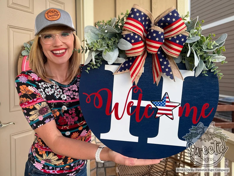 Fourth of July Front Door Decor Last Name/family Front Door Wreath Happy 4th of July Fourth of Ju... | Etsy (US)
