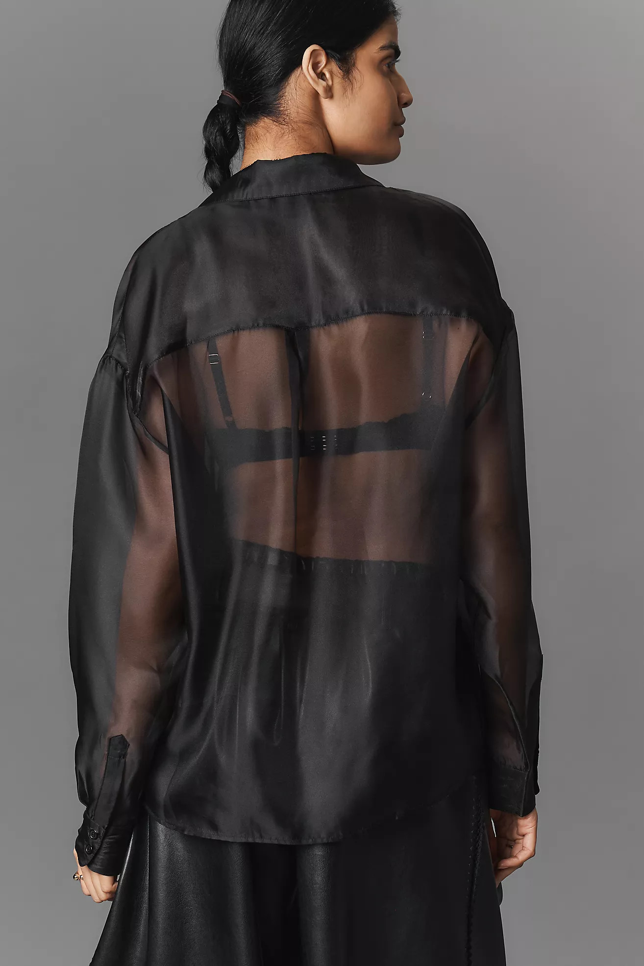 Bardot Luana Oversized Sheer Organza Buttondown Shirt | Anthropologie (US)