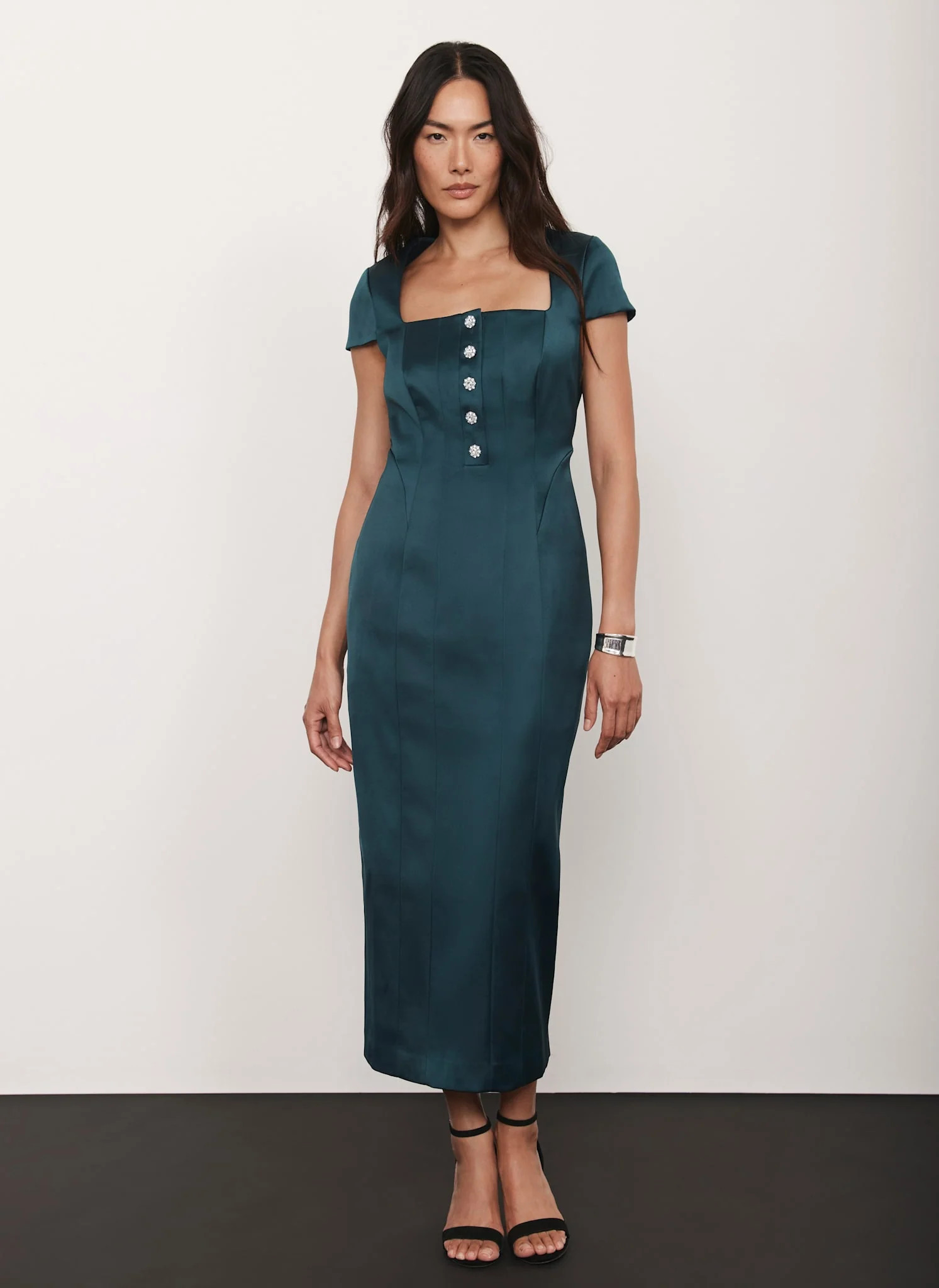 Green Satin Midi Dress | Mint Velvet