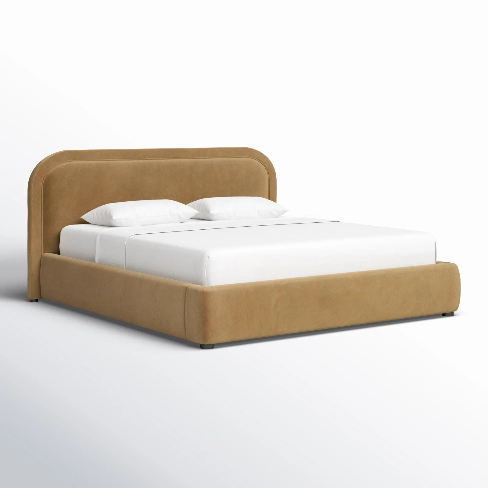 Paola Agi Poly-Velvet Upholstered Platform Bed, Camel, East King | Wayfair North America