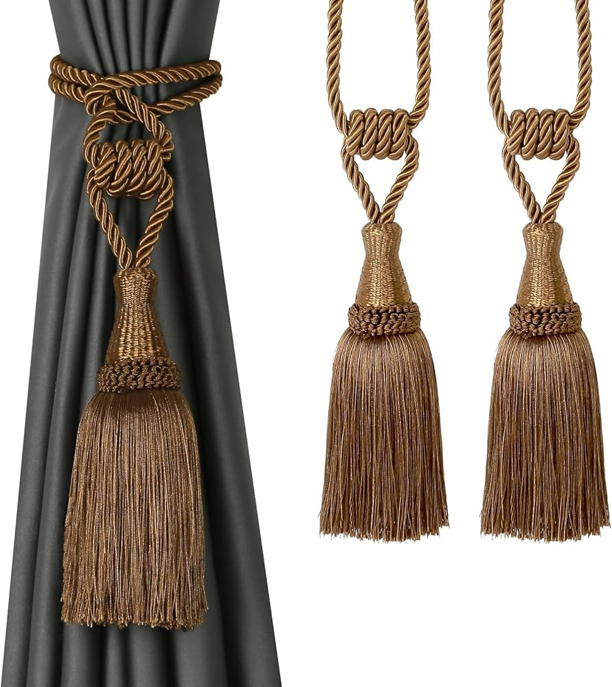 BEL AVENIR Curtain Tiebacks Handmade Holdbacks for Curtains Drape Decorative Tie Backs with Tasse... | Amazon (US)