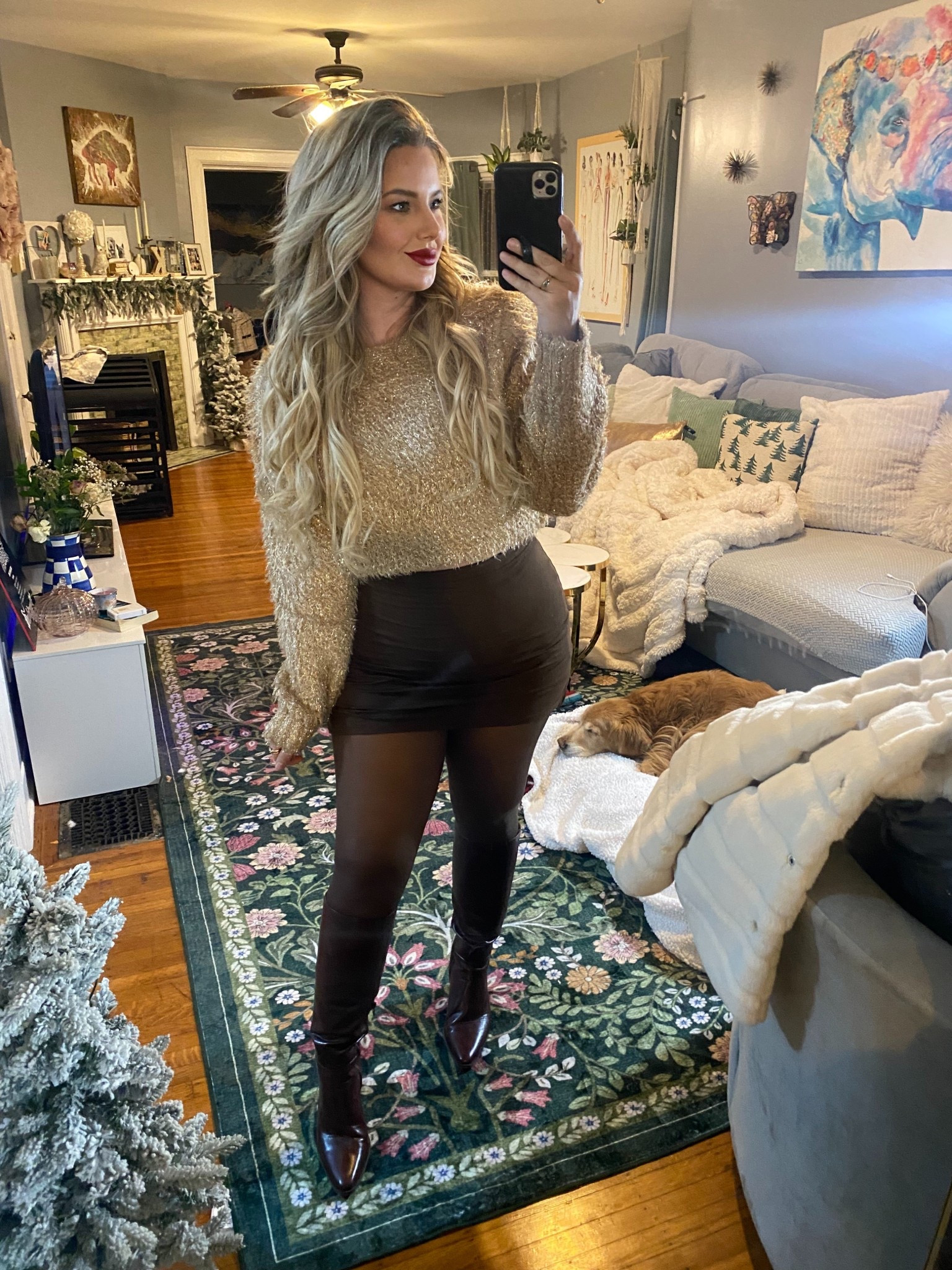 Cute holiday outfit with gold sweater from vici! Loved pairing it with brown basics from Amazon. 

#LTKFindsUnder50 #LTKHoliday #LTKSaleAlert