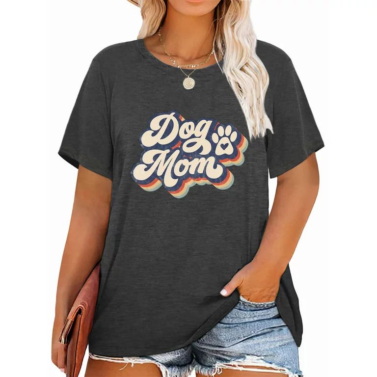 Anbech Dog Mom Womens Plus Size Shirt Graphic Mother's Day Tshirt Short Sleeve oversized Crewneck... | Walmart (US)