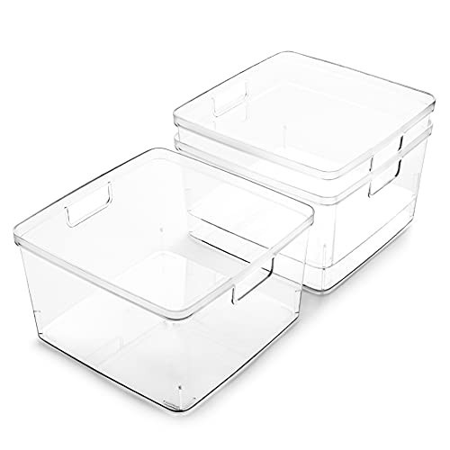 BINO | Plastic Storage Bins, Square - 3 Pack | THE LUCID COLLECTION | Multi-Use Bins | Built-In Handles | BPA-Free | Clear Containers | Fridge Organizer | Pantry & Home Organization | Amazon (US)