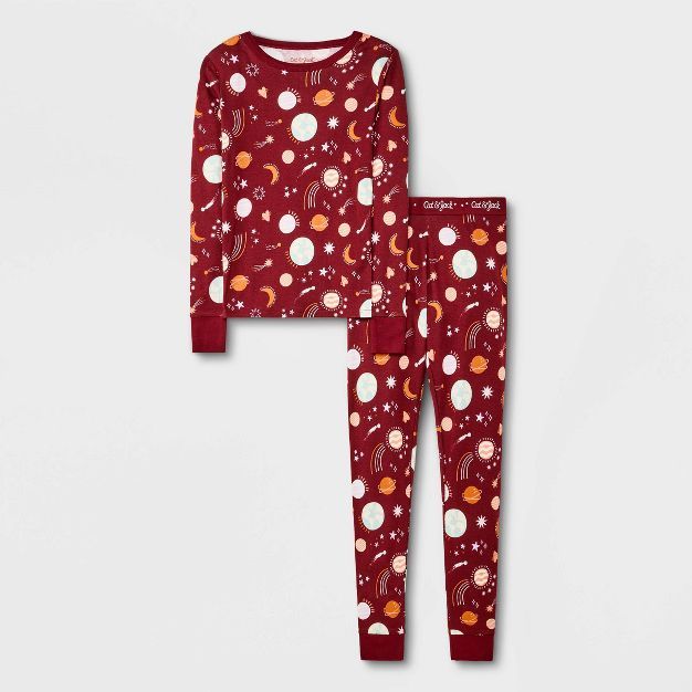 Girls' 2pc Space 100% Cotton Pajama Set - Cat & Jack™ Maroon | Target