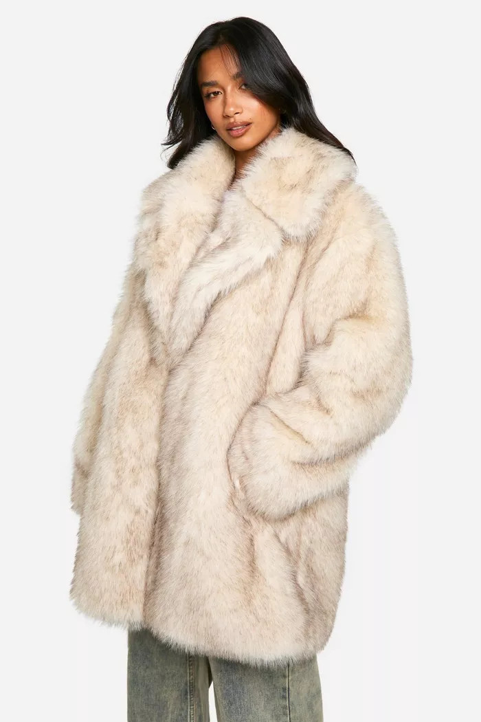 Petite Longline Vintage Look Faux Fur Coat | boohoo (US & Canada)