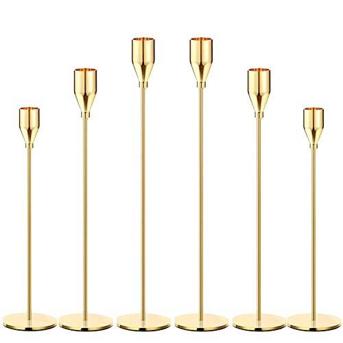 Gold Taper Candle Holders, Set of 6 Gold Candlestick Holders Taper Candle Holders fits 3/4" Thick Pillar Candle Led Modern Metal Candles, Elegant Stands Decorative Table Candle Holder | Amazon (US)