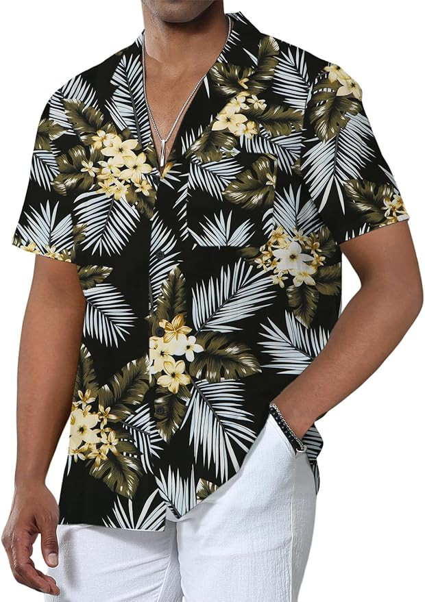 Anbech Hawaiian Shirt for Men Short Sleeve Tropical Holiday Beach Button Down Shirts with Pocket | Amazon (US)