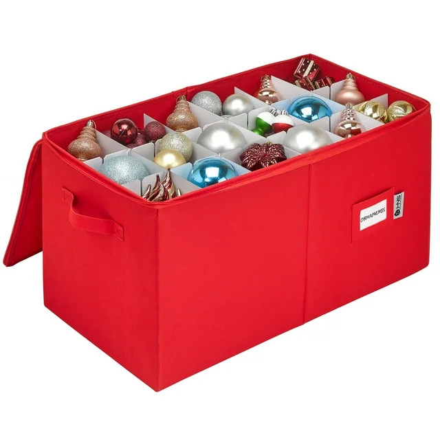 Christmas Ornament Storage Container with Dividers -Box Stores Up to 54-4" Ornaments, Zippered, C... | Walmart (US)