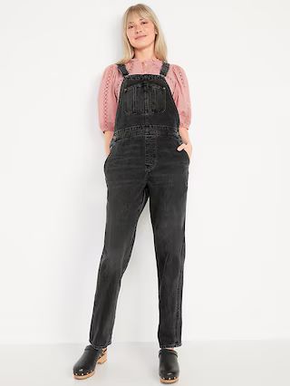 Slouchy Straight Black-Wash Workwear Non-Stretch Jean Overalls for Women | Old Navy (US)