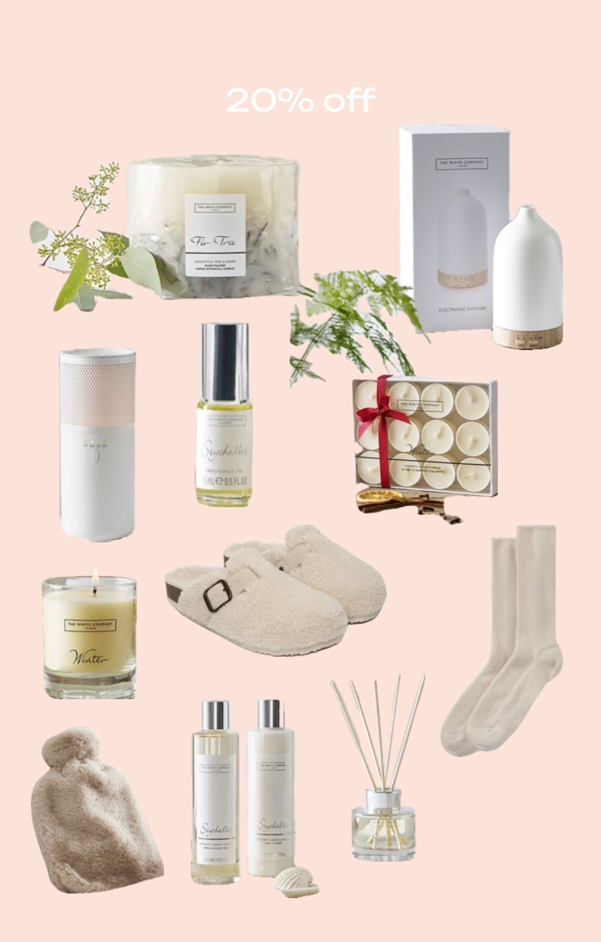 20% off The White Company for members (newsletter sign ups) 

The perfect time to stock up on candles, diffusers etc 

I just ordered the oil as it’s the best scent for all year round! I couldn’t live without my electronic diffuser so I’ve ordered a few of the wireless ones for around the house 

These also make such gorgeous luxury Christmas presents for both him and her! From hand soap & cream gift sets to body wash & lotion to cashmere bed socks, hot water bottles & slippers!  


#LTKCyberWeek #LTKgiftguide #LTKfestive