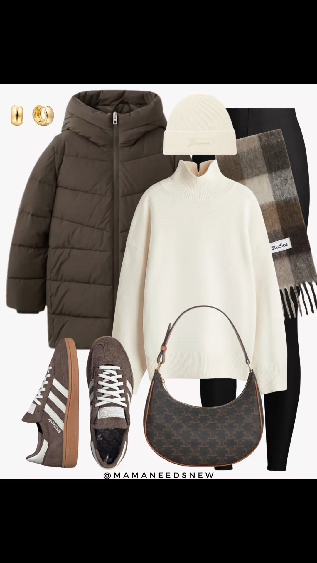 A casual winter outfit with a mid length puffer coat, turtleneck sweater, leggings, scarf, sneakers, beanie hat, shoulder bag 🤎

#LTKootd #LTKFindsUnder100 #LTKSaleAlert