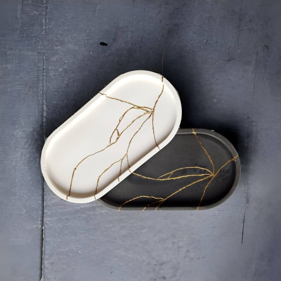 Kintsugi Tray Unique Gifts Oval Tray Concrete Tray Dish - Etsy | Etsy (US)