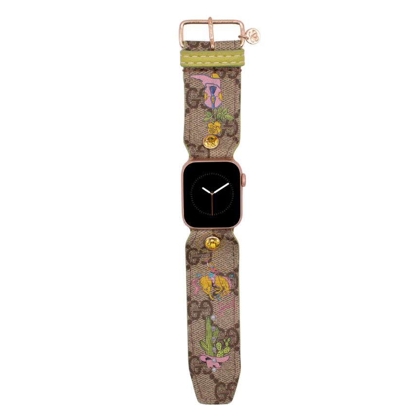 Vintage - "Retro Cowgirl" on Upcycled Brown Webbed GG Watchband | Spark*l