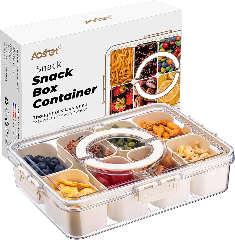 Snack Box Container, Dishwasher Safe Fruit Storage Containers, Divided Serving Tray with Lid for ... | Amazon (US)