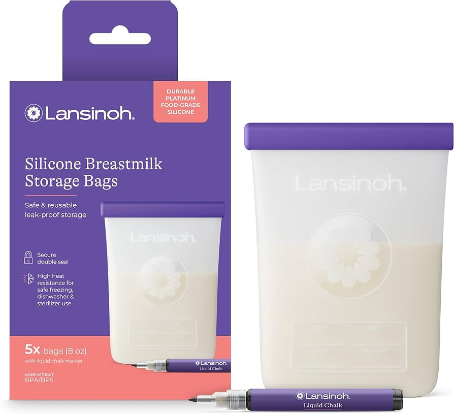 Lansinoh Silicone Breastmilk Storage Bags, Reusable Leakproof Milk Storage Bags with Double Seal,... | Amazon (US)