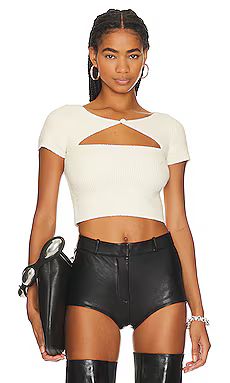 Alexander Wang Boucle V Neck Cut Out Tee in Vanilla Vice from Revolve.com | Revolve Clothing (Global)