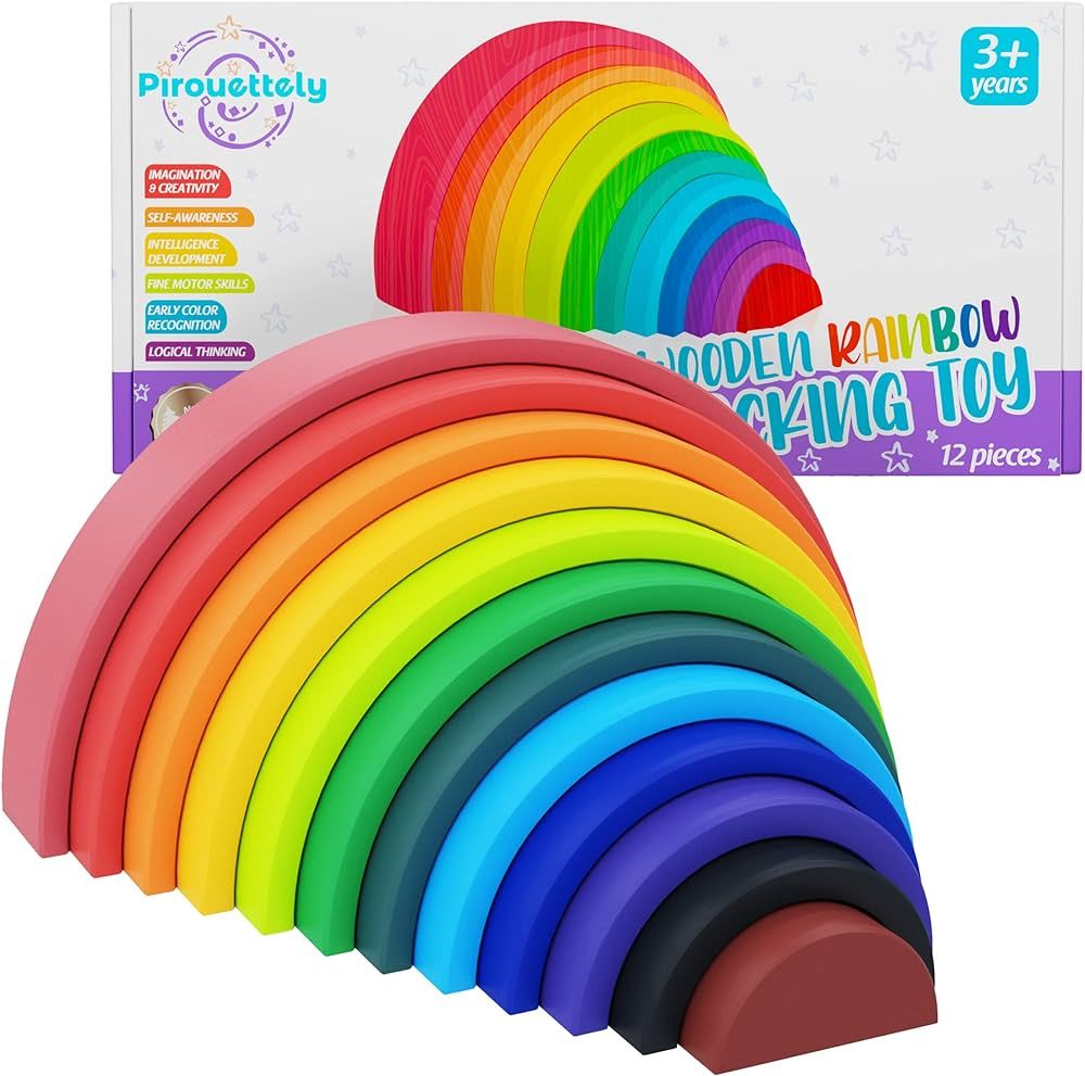 Pirouettely Extra Large Rainbow Stacker (12 Pieces) – Bright Colors Rainbow Stacker Wooden Toy ... | Amazon (US)