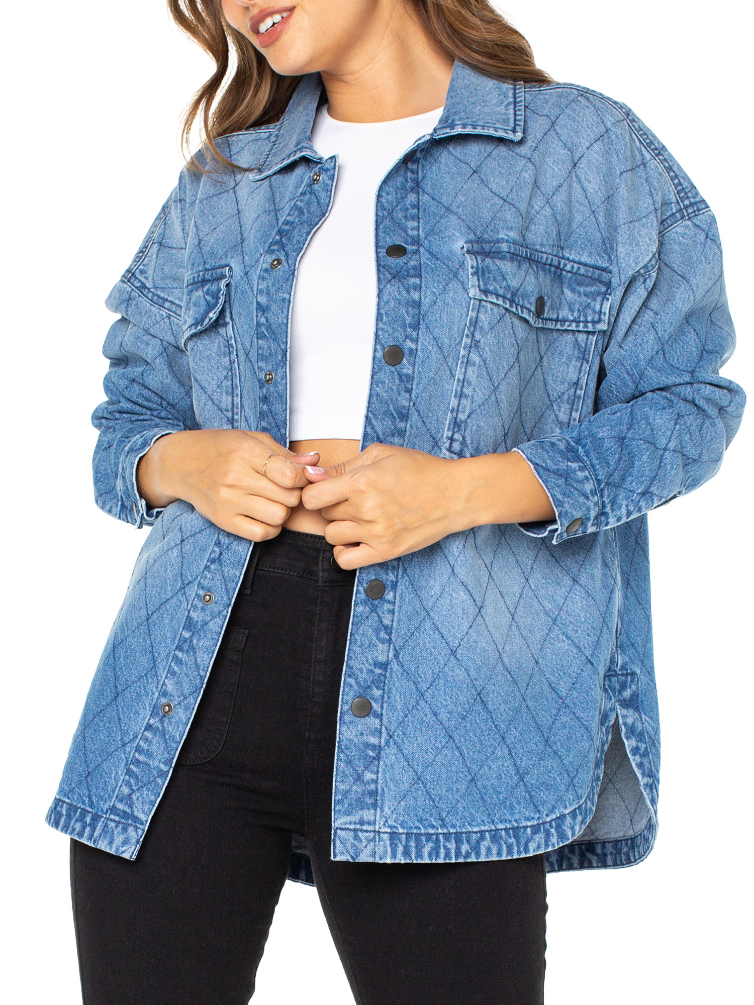 Celebrity Pink Women's Juniors Denim Shacket | Walmart (US)
