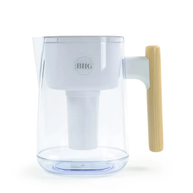 BHG Water Filter Pitcher, 7 Cup, Brita Compatible, White, Wooden Handle - Size: 9x5x9 inches - Wa... | Walmart (US)