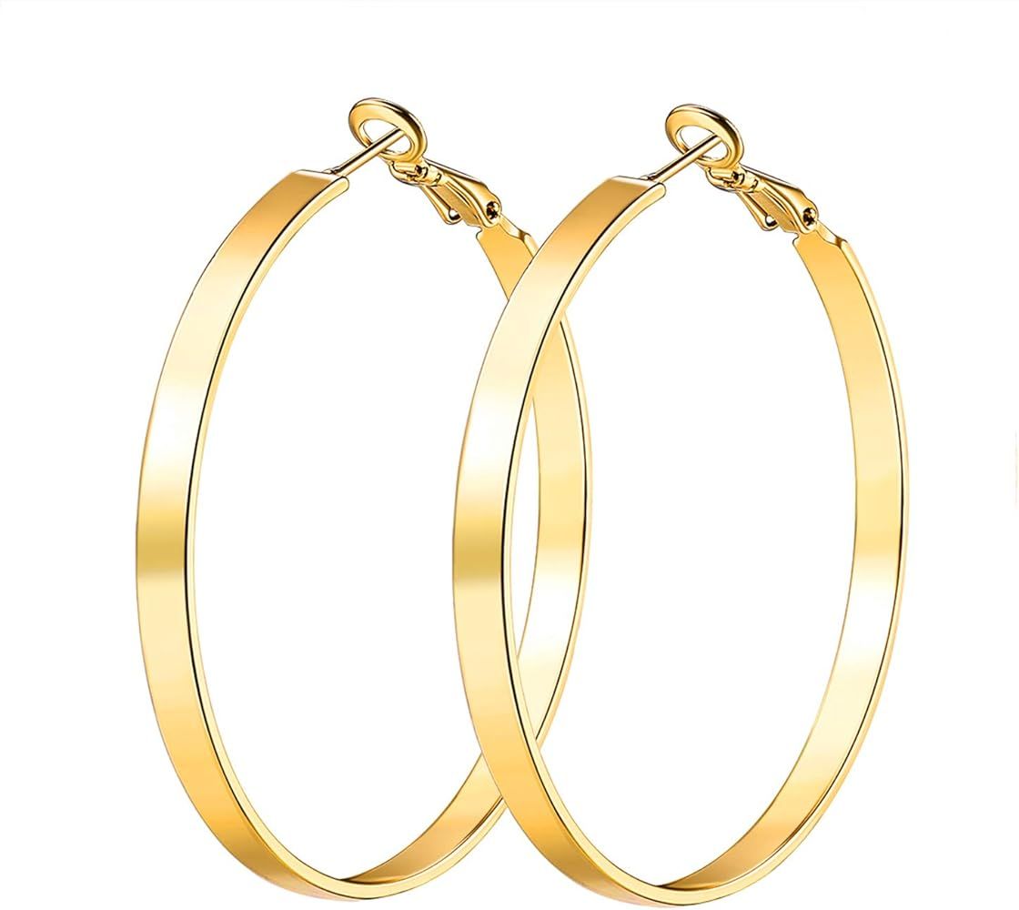Gold Hoop Earrings,18K Gold Plated Rounded Hoops Earrings for Women | Amazon (US)