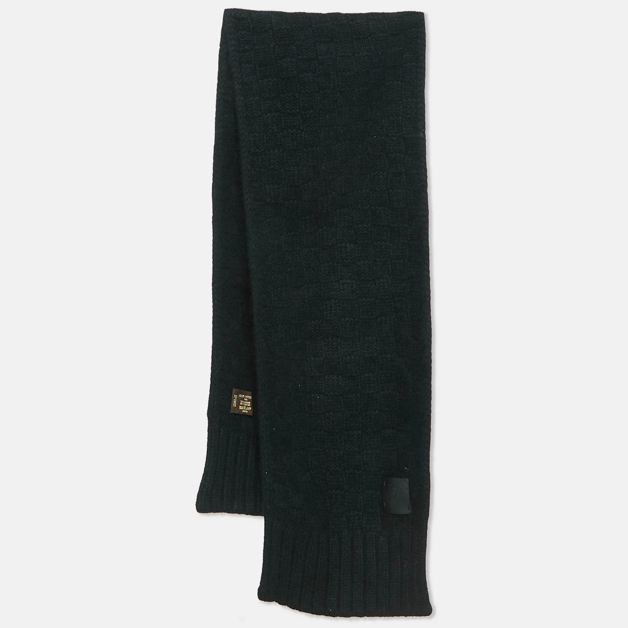 Louis Vuitton Black Damier Cashmere Knit Scarf | Shop Simon