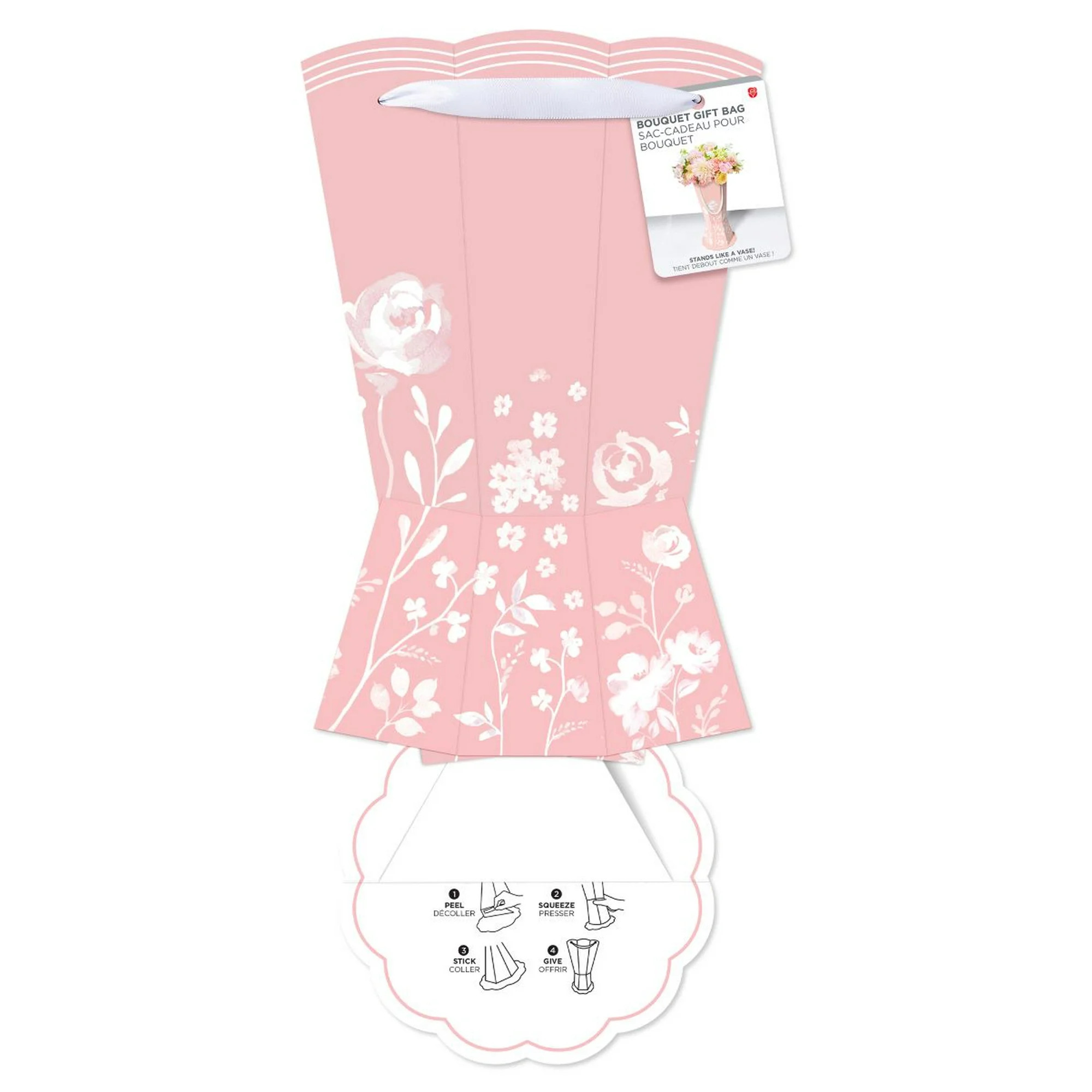 American Greetings 12 in. Valentine's Day Floral Bouquet Vase Gift Bag, Pink and White Florals (1... | Walmart (US)