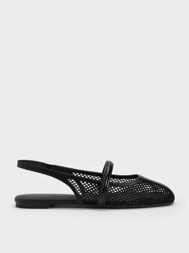 Black Textured Ellory Mesh Slingback Mary Jane Flats | CHARLES & KEITH | Charles & Keith US