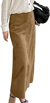 CHARTOU Women Fall Winter Elegant Faux Suede Leather Regular Fit Pencil Maxi Long Skirt | Amazon (US)