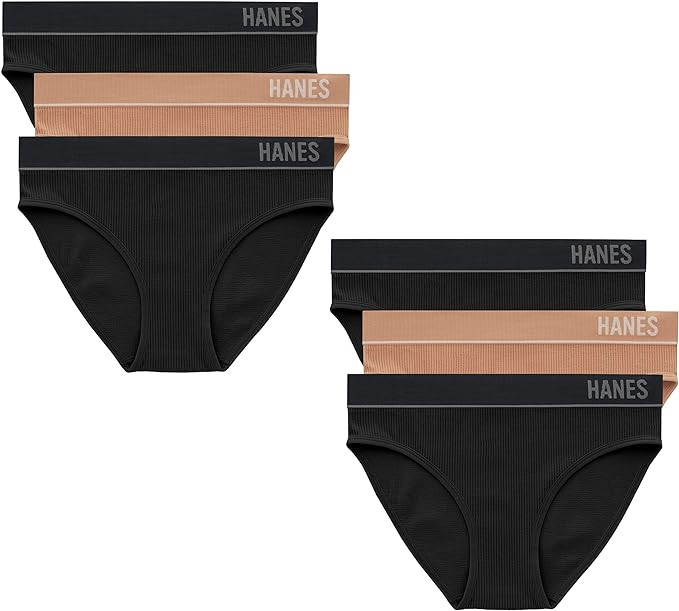 Hanes Women's Originals Seamless Stretch Rib Bikini Panties Pack, Assorted Colors, 6-Pack | Amazon (US)