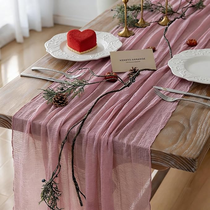 Keketoarrange 3pcs Cheesecloth Table Runner Dusty Rose Gauze 120 Inch 10 FT Rustic Boho Cheese Cl... | Amazon (US)