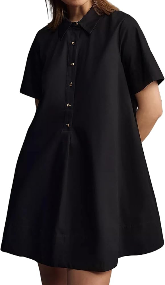 Women Short Sleeve Swing Tunic Mini Dress Oversized Button Down Shirt Dress Summer Casual Flowy A... | Amazon (US)