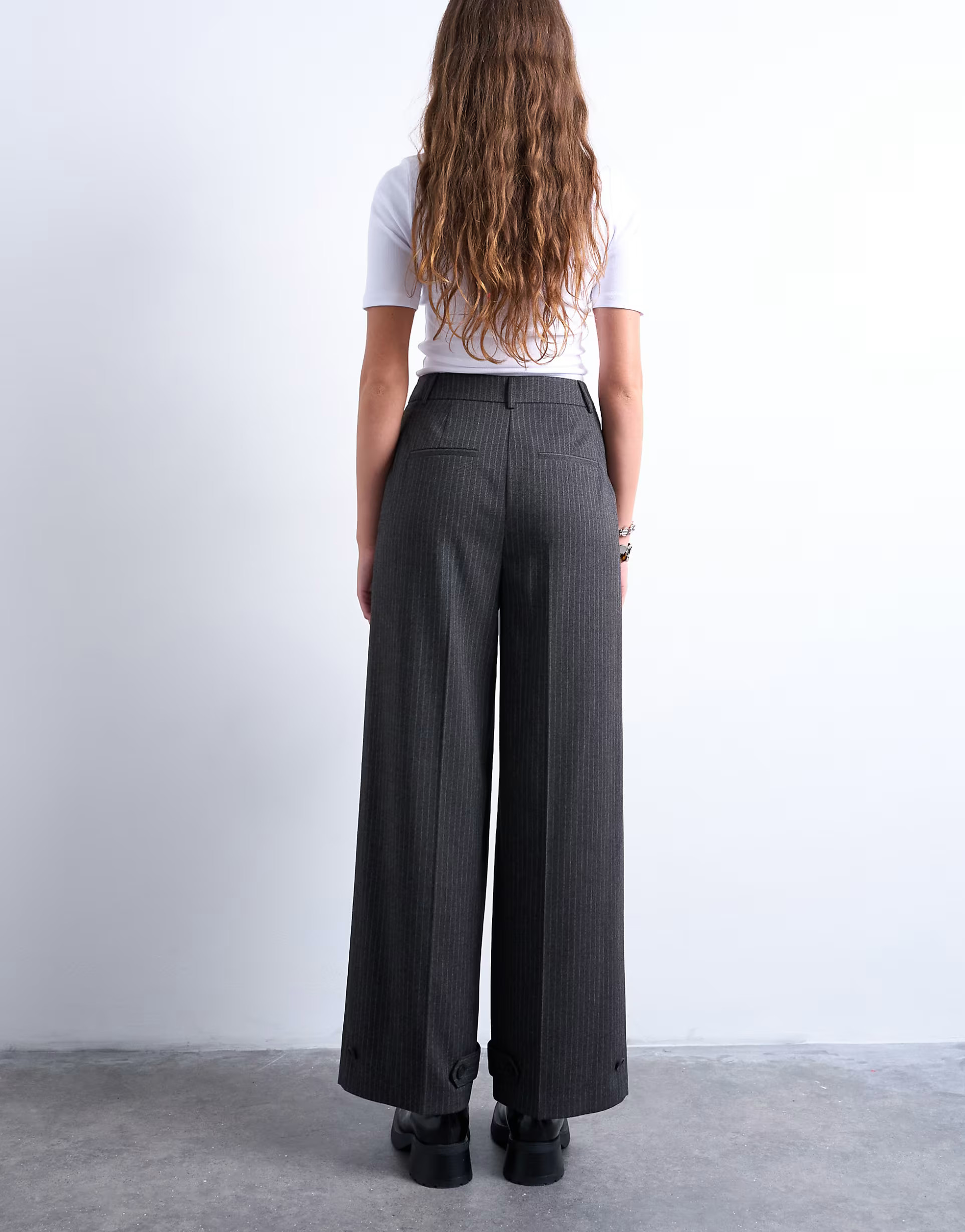 Topshop co ord pinstripe tailored wide leg trouser in charcoal | ASOS (Global)