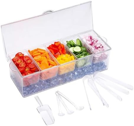 VWMYQ 5-Grid Removable Condiment Tray with Ice Cooler, Salad Platter for Home Bar | Amazon (US)