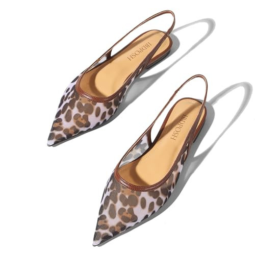 IBDPOSH Leopard Slingback Flats for Women Stylish Pointed Toe Design with Comfortable Mesh Material for Breathable Party Dress Elegant Shoes Size 9.5 | Amazon (US)
