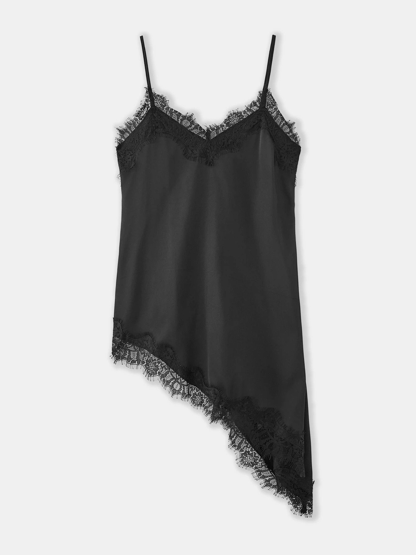 Ontre 2026ss Lace Women's Black Satin Stretchy Fabric Comfortable Asymmetric Hemline Spaghetti St... | SHEIN