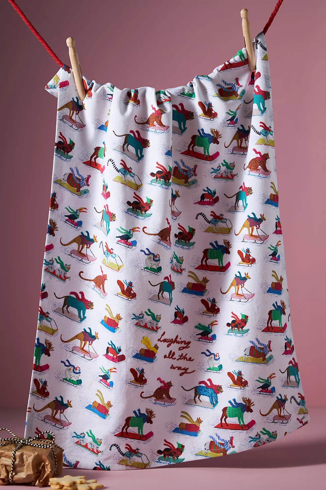 Emily Taylor for George & Viv Animals Sledding Dish Towel | Anthropologie (US)