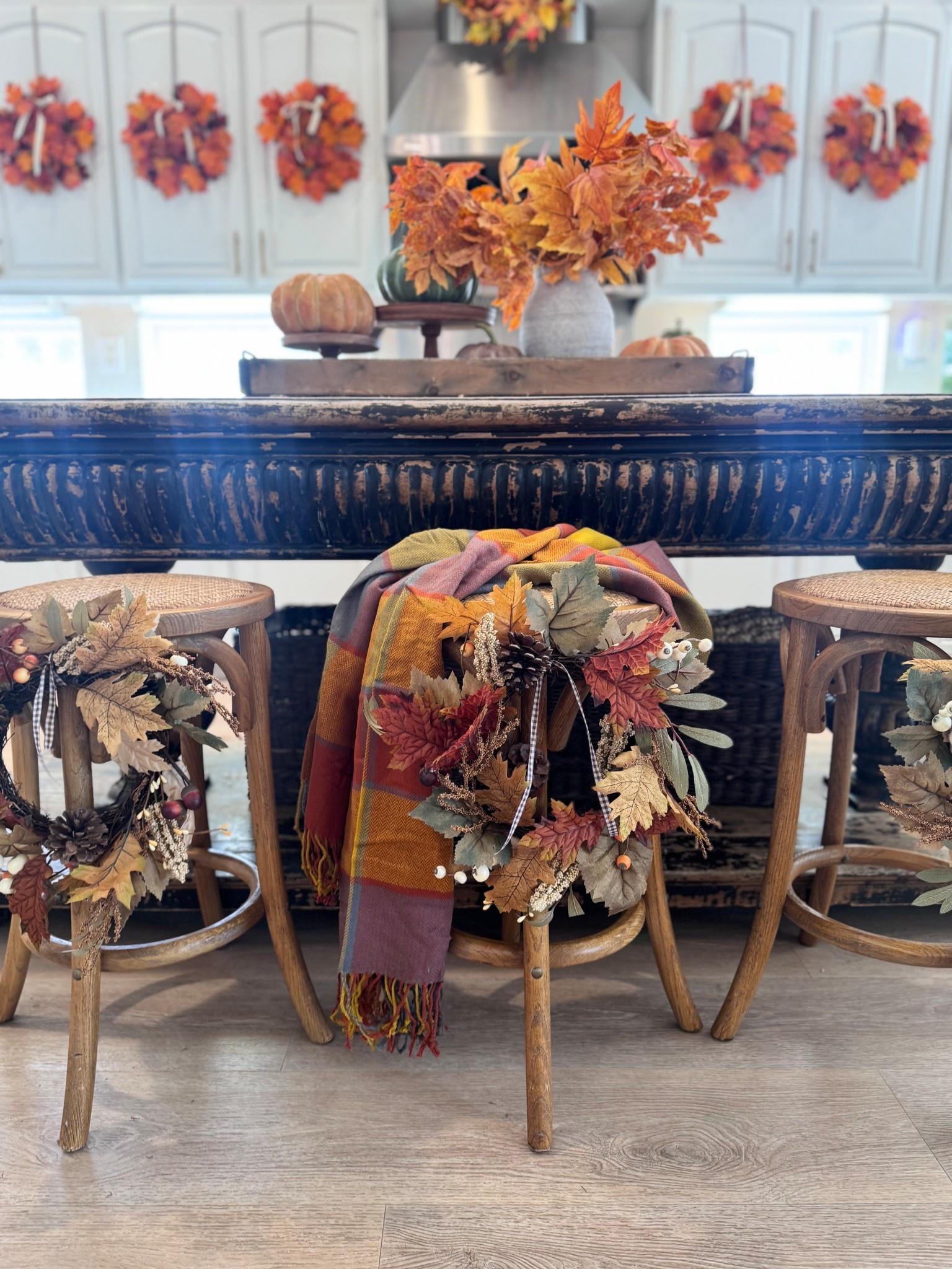Love these perfect all season farm style stools #ltkhome #homedecor #falldecor 