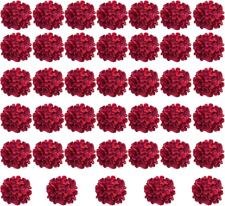 Red Hydrangea Artificial Flowers Bulk, 40 Pcs Faux Hydrangea Flowers Heads, Artificial Fake Silk ... | Amazon (US)