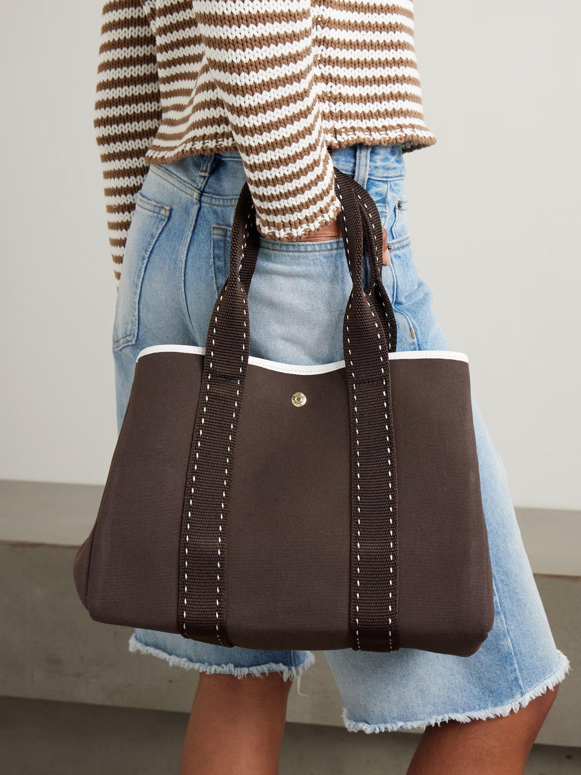 Sellier medium leather and webbing-trimmed canvas tote | NET-A-PORTER APAC