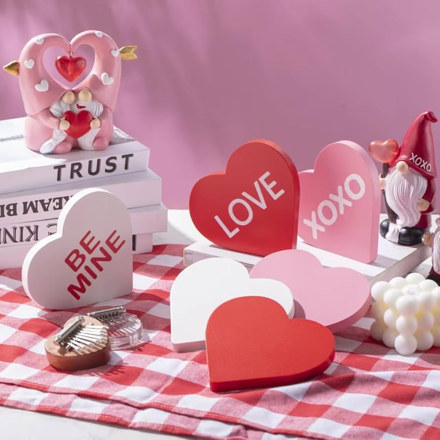 NUOBISHI 6 Pieces Valentine's Day Decor Wooden Sweet Hearts Shaped Table Decor Signs,Standing Woo... | Amazon (US)