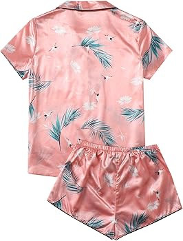 WDIRARA Women's Satin Sleepwear Short Sleeve Button Shirt and Shorts Pajama Set Silky PJ | Amazon (US)