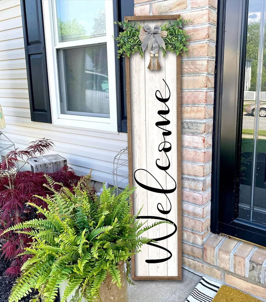 Welcome Sign for Front Porch Standing 45"X9" Large Outdoor Decor Rustic Vertical Leaner Wood Fram... | Amazon (US)