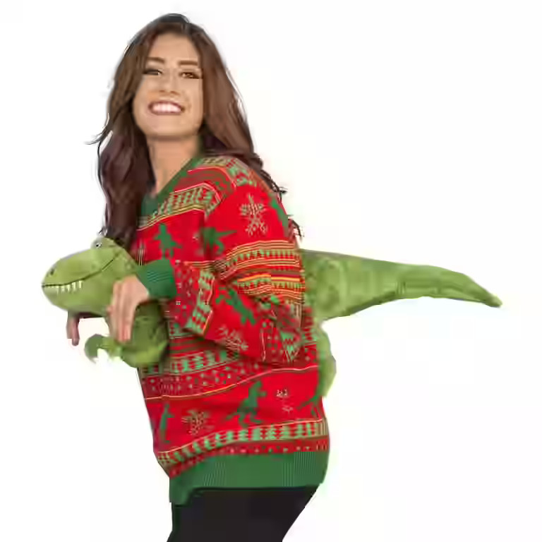 3D T-Rex Red and Green Adult Ugly Christmas Sweater | Walmart (US)