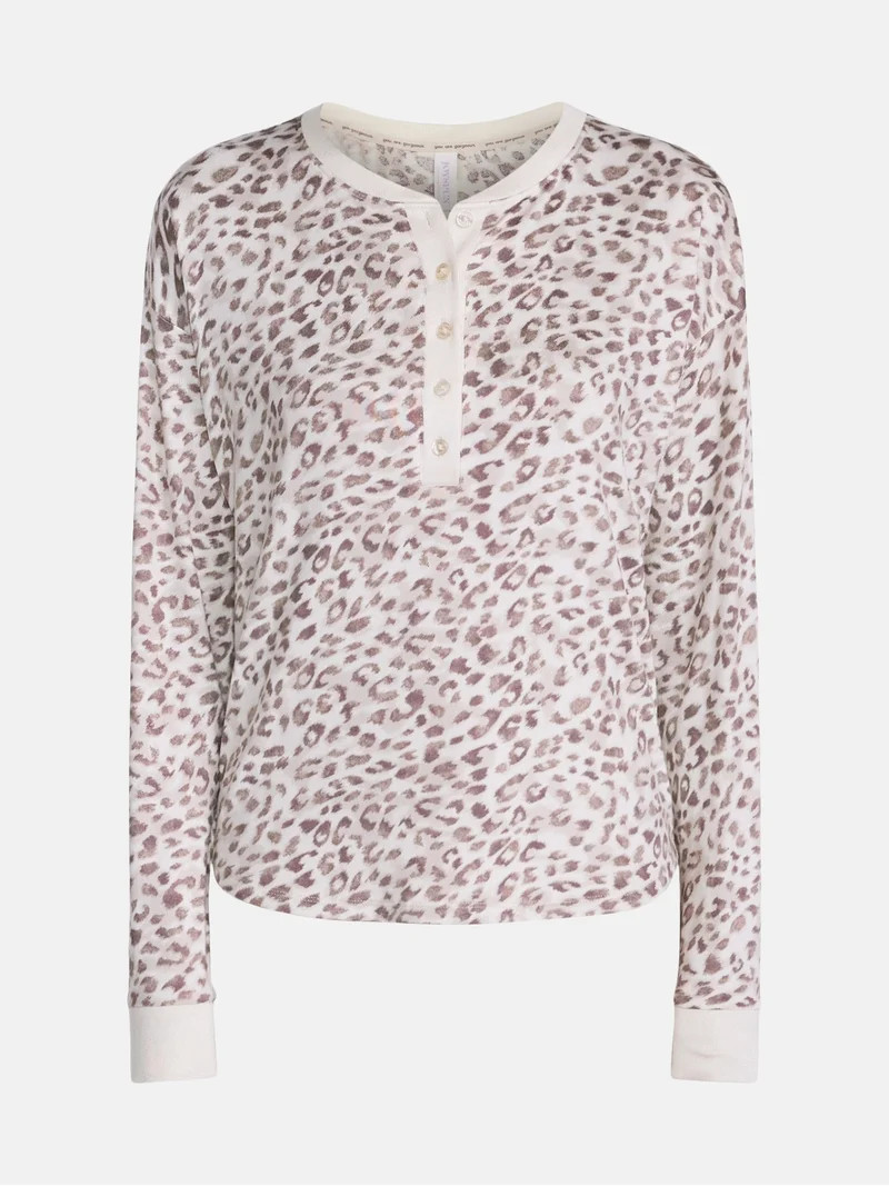 Joyspun Women's Cozy Lounge Collection Hacci Long Sleeve Henley Sleep Top, Sizes XS to 3X | Walmart (US)