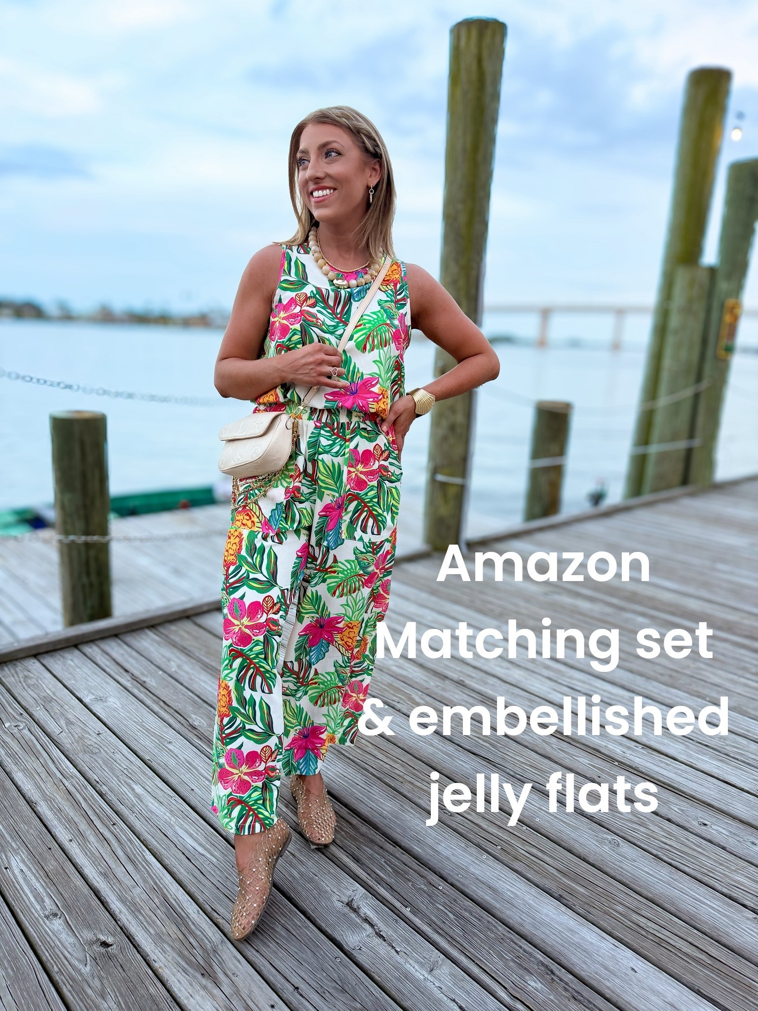 Beach vacation style but make it effortless. 🌴✨ I wore this adorable Amazon matching set to dinner at the beach tonight, and it was the perfect vacation outfit! I love how lightweight and comfortable it is while still looking so put together. The tropical print is even prettier in person, and it’s one of those sets you can wear together or mix and match with other pieces in your closet.

I paired it with my Amazon embellished jelly flats, and they’re on sale right now! They’re so comfortable for walking around on vacation, dinner by the water, shopping, or sightseeing, and they add the prettiest touch to any summer outfit.

If you’re packing for a beach trip, cruise, tropical vacation, or resort getaway, this Amazon fashion find definitely deserves a spot in your suitcase!

#amazonfashion #amazonfinds #amazonstyle #amazonoutfit #matchingset #vacationoutfit #beachvacation #resortwear #tropicalstyle #summerstyle #vacationfashion #beachdinner #travelstyle #affordablefashion #amazonfashionfinds #jellyflats #beachstyle #vacationlooks #summeroutfit #ootd

#LTKootd #LTKPetite #LTKTravel