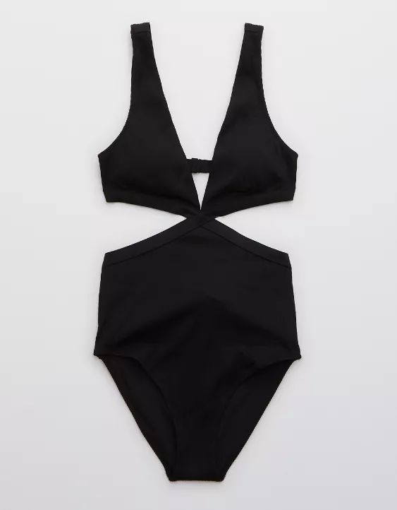 Aerie Ribbed Mix Crossover Cut Out One Piece Swimsuit | Aerie